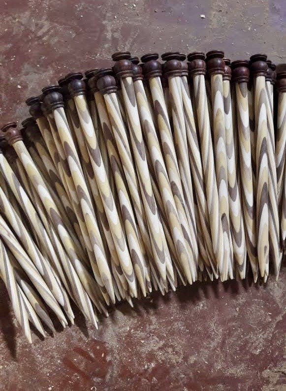 Handcrafted wooden crochet hooks with decorative turned handles